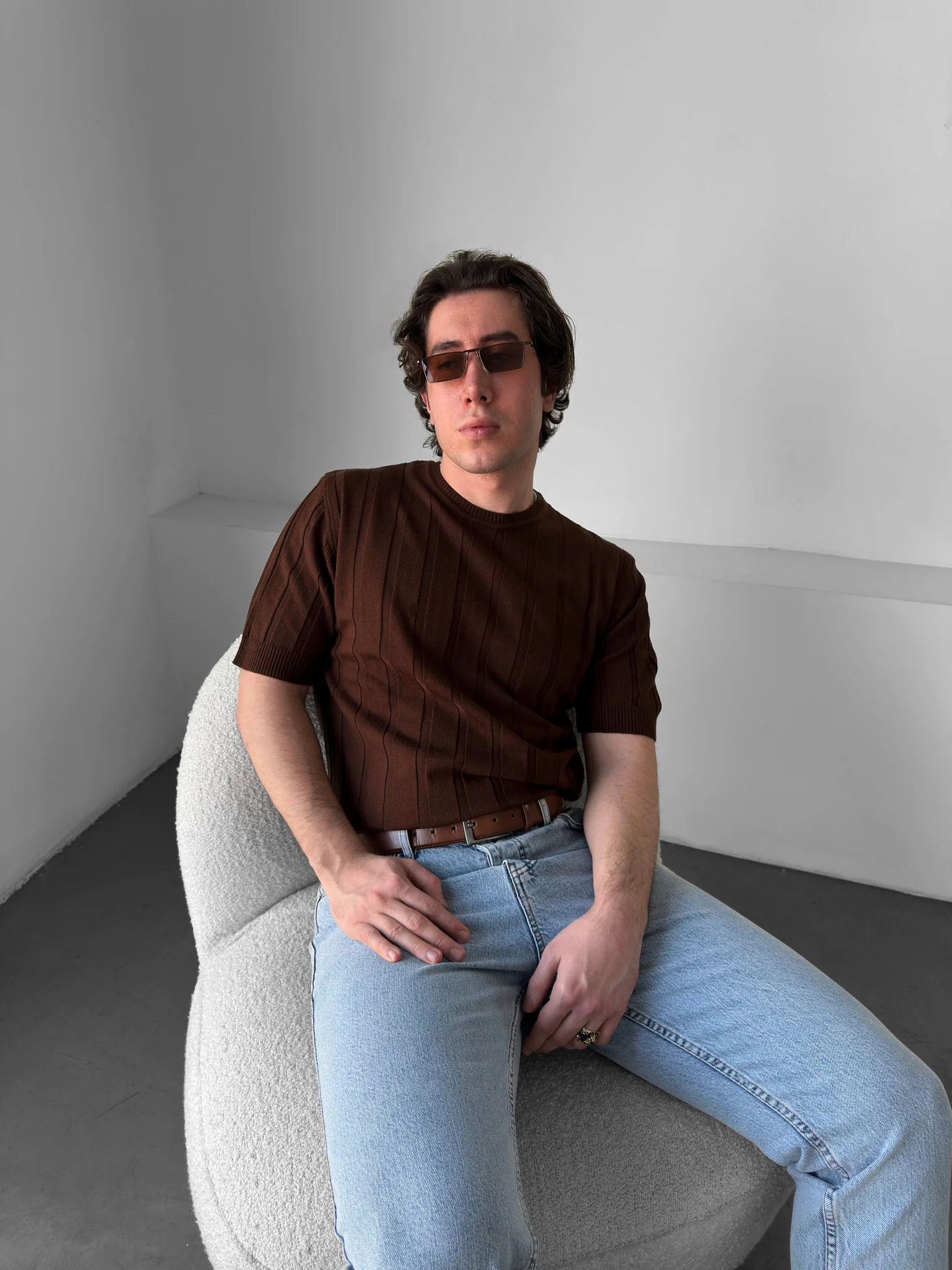 Regular Fit Knit Lines T-shirt - Dark Brown - Image 4