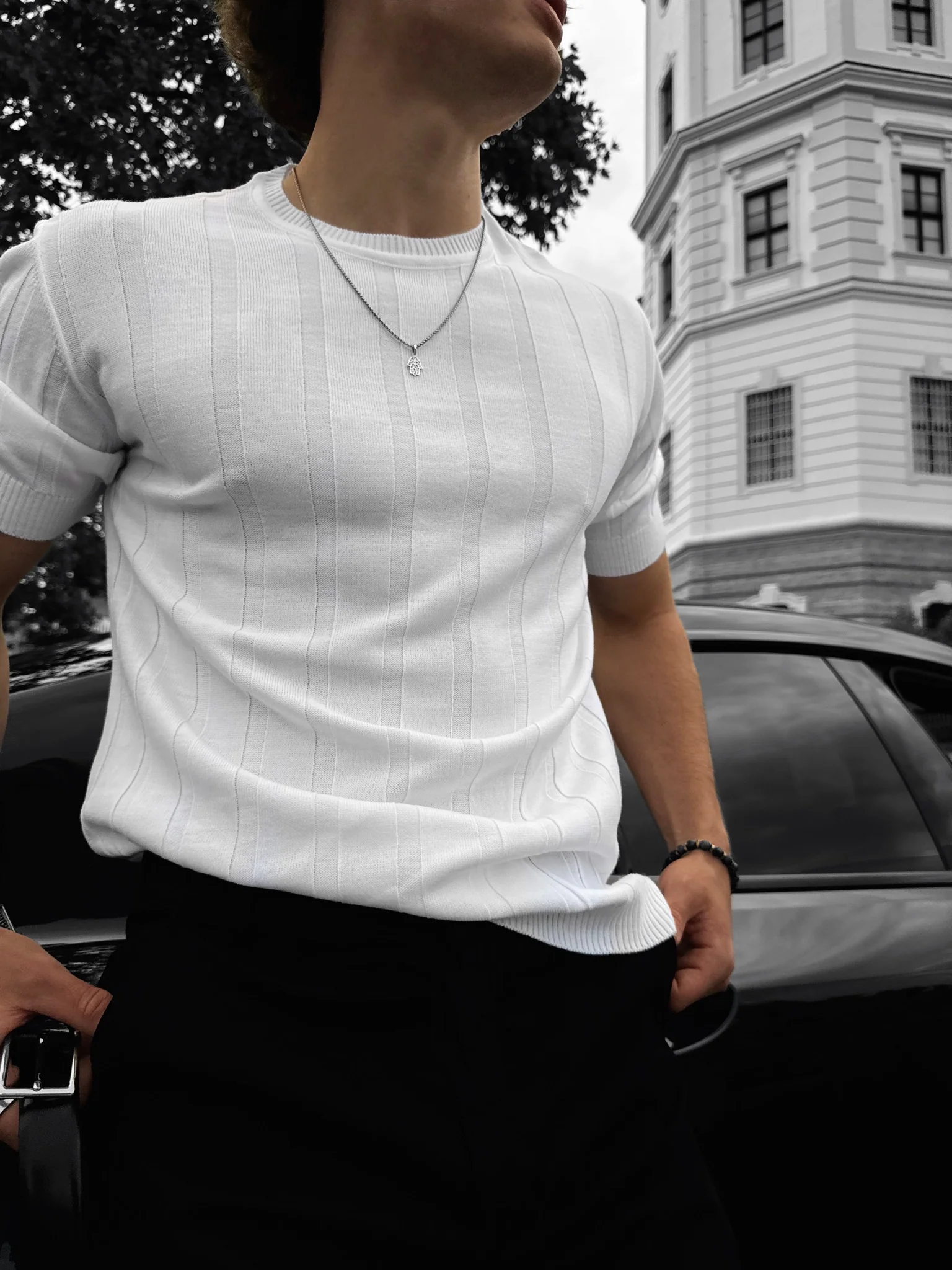 Regular Fit Knit Lines T-shirt - White - Image 3