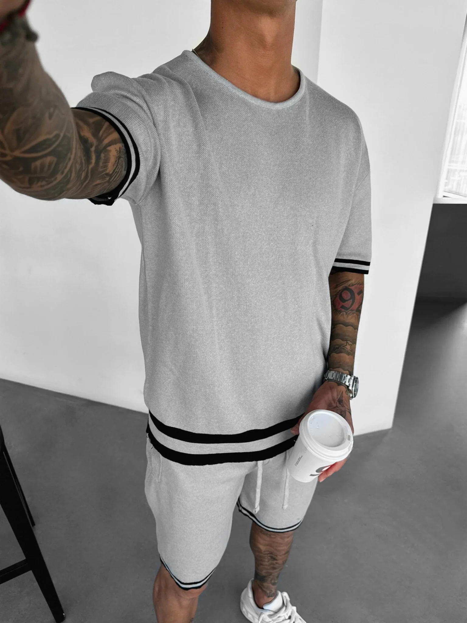 Regular Fit Knit T-shirt - Light Grey - Image 3