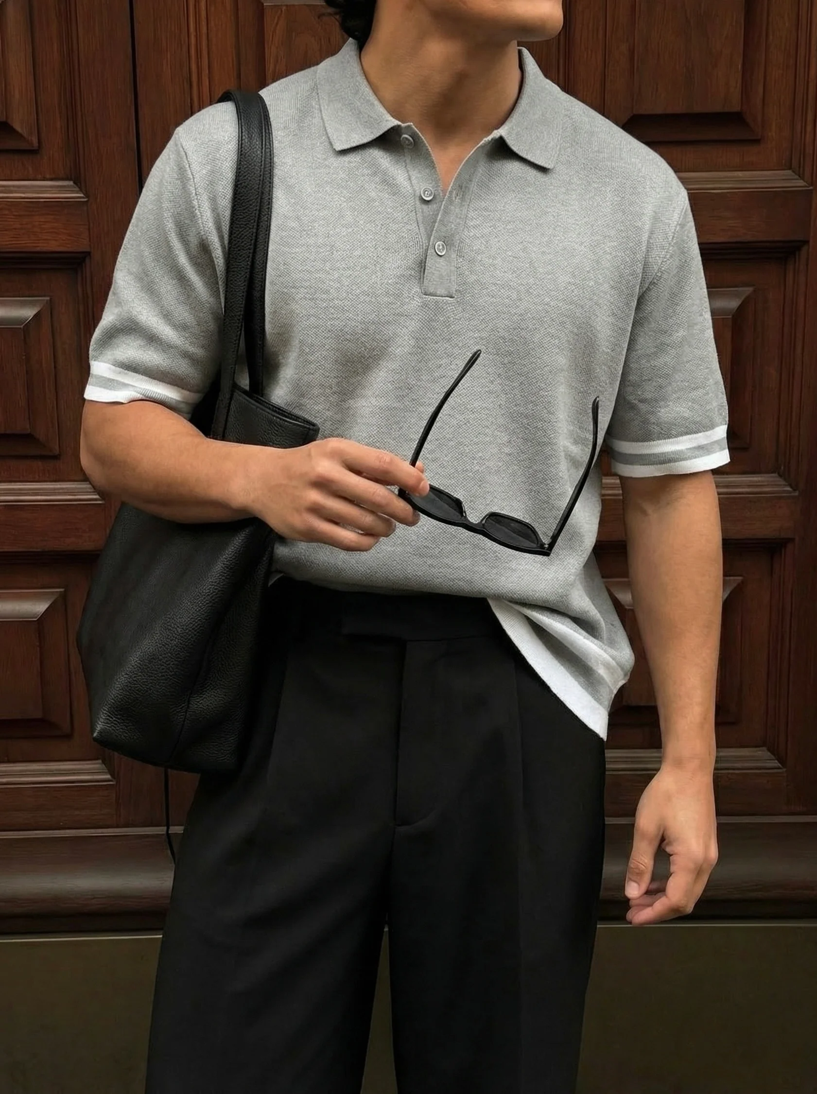 Regular Fit Knit T-shirt - Light Grey
