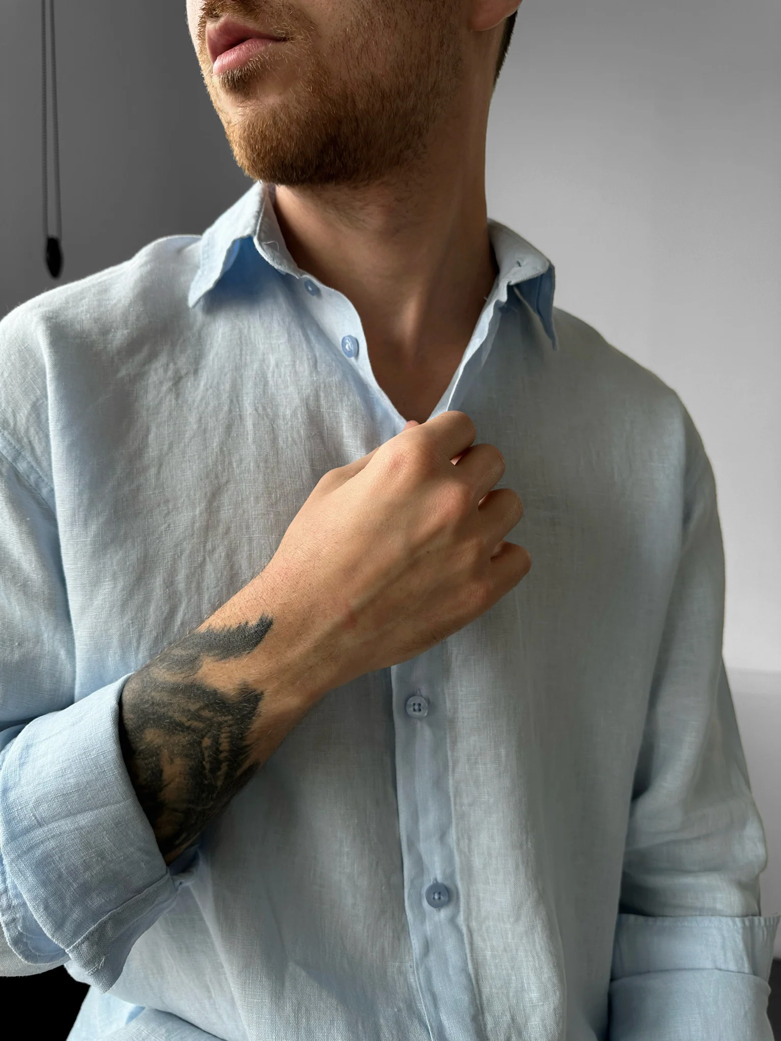 Regular Fit Long Arm Linen Shirt - Blue - Image 2