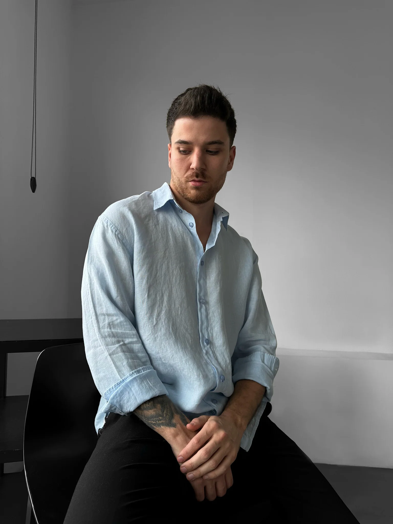 Regular Fit Long Arm Linen Shirt - Blue - Image 4