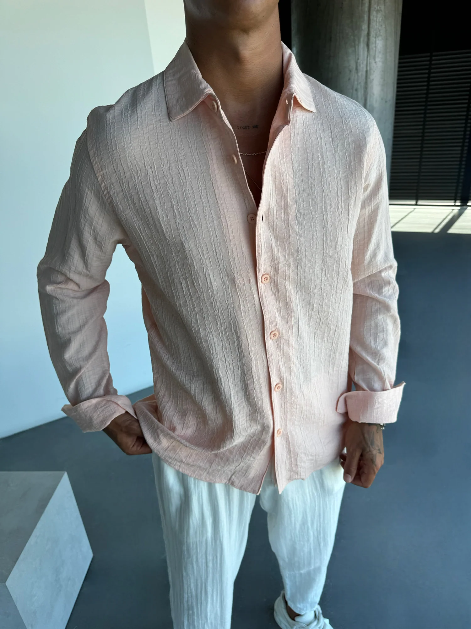 Regular Fit Pleated Shirt - Pouder - Image 5