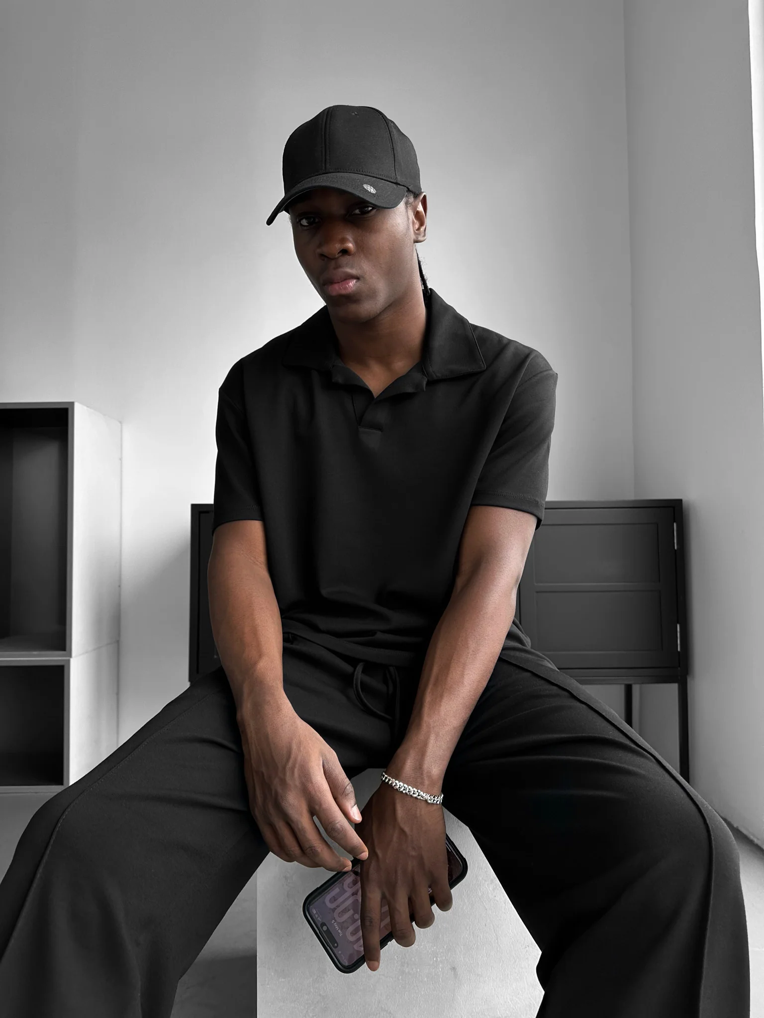 Loose Fit Polo T-shirt - Black - Image 3