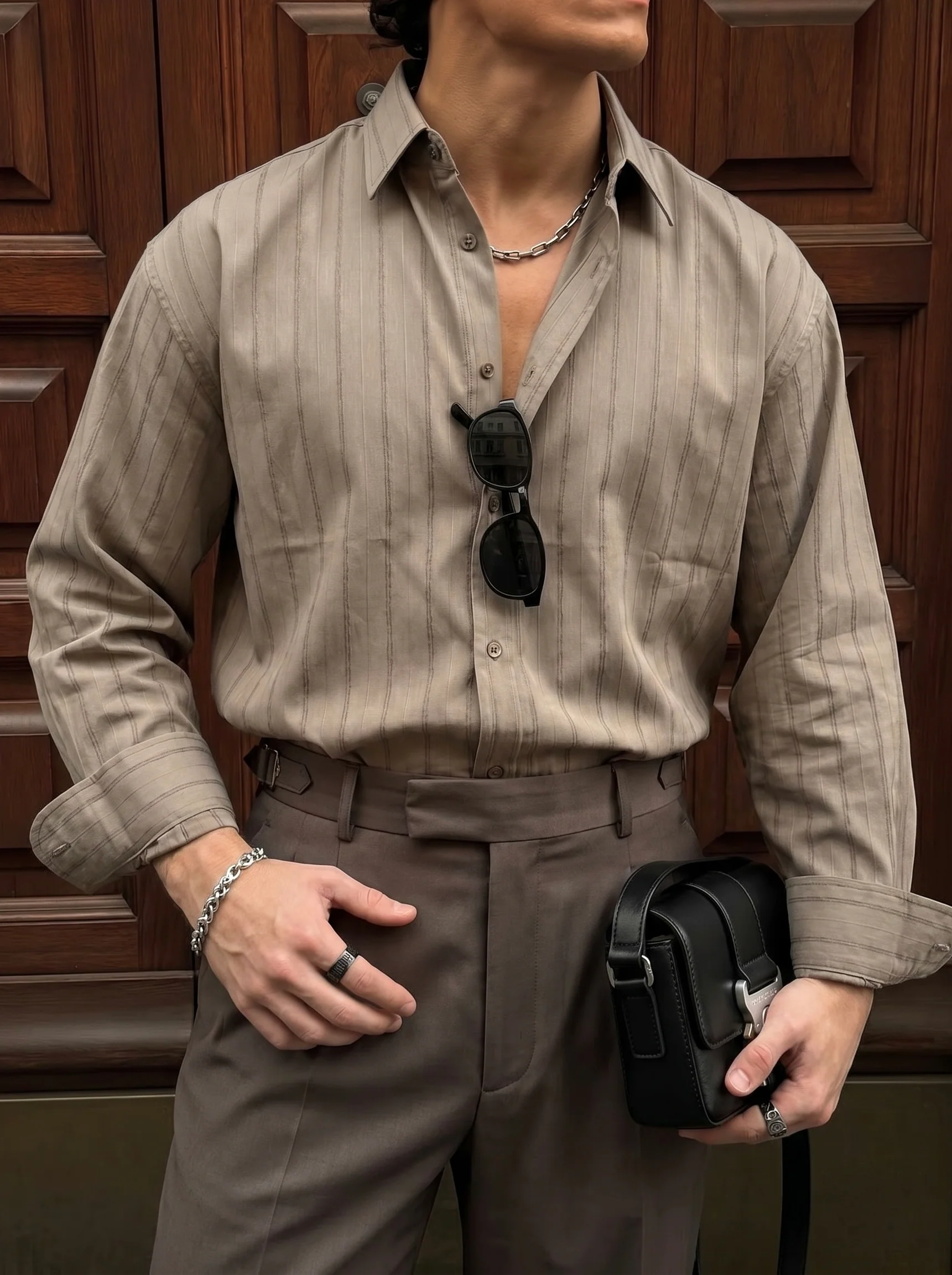 Regular Fit Striped Line Shirt - Brown