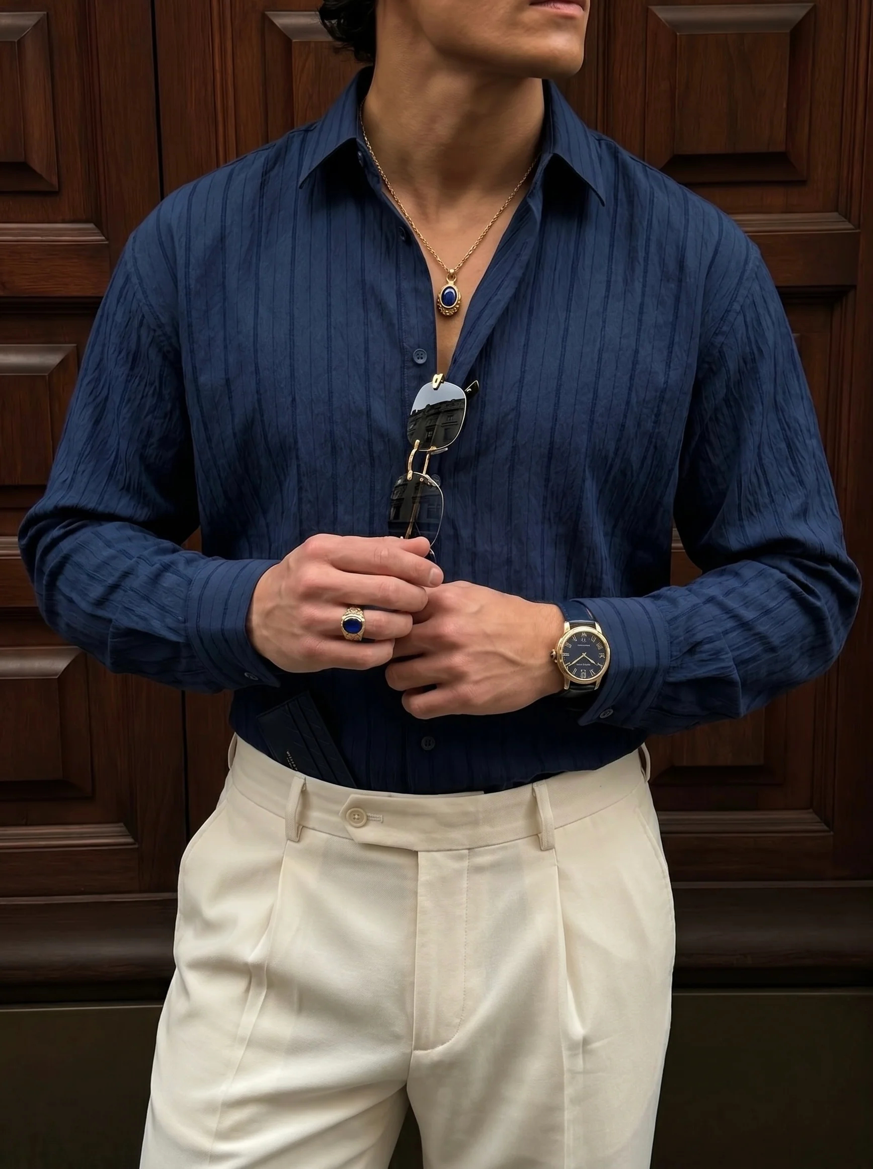 Regular Fit Striped Line Shirt - Navy Blue