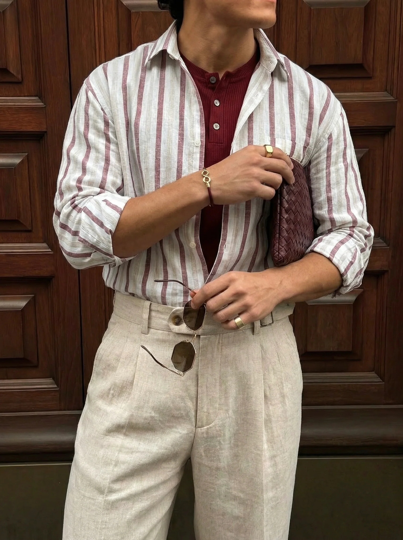 Regular Fit Striped Shirt - Bordeaux