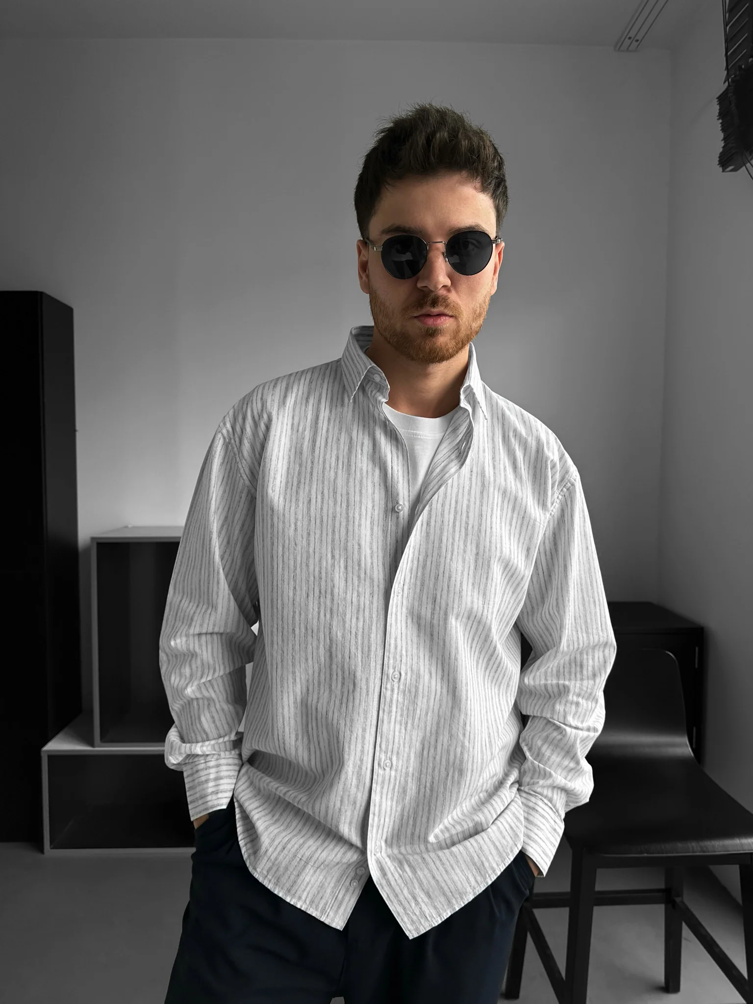 Regular Fit Striped Shirt - Navy Blue