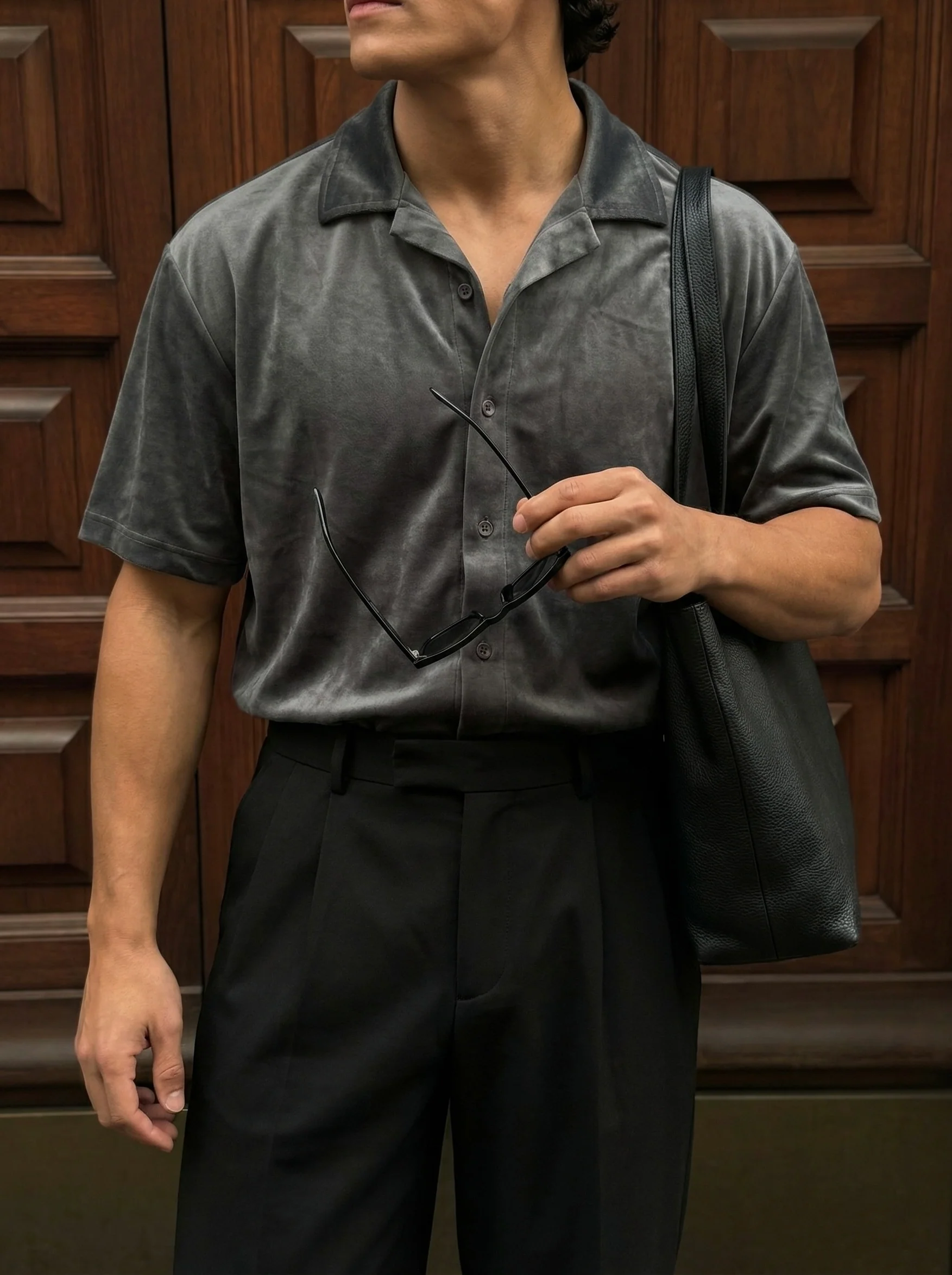 Regular Fit Velvet Shirt -Anthracite