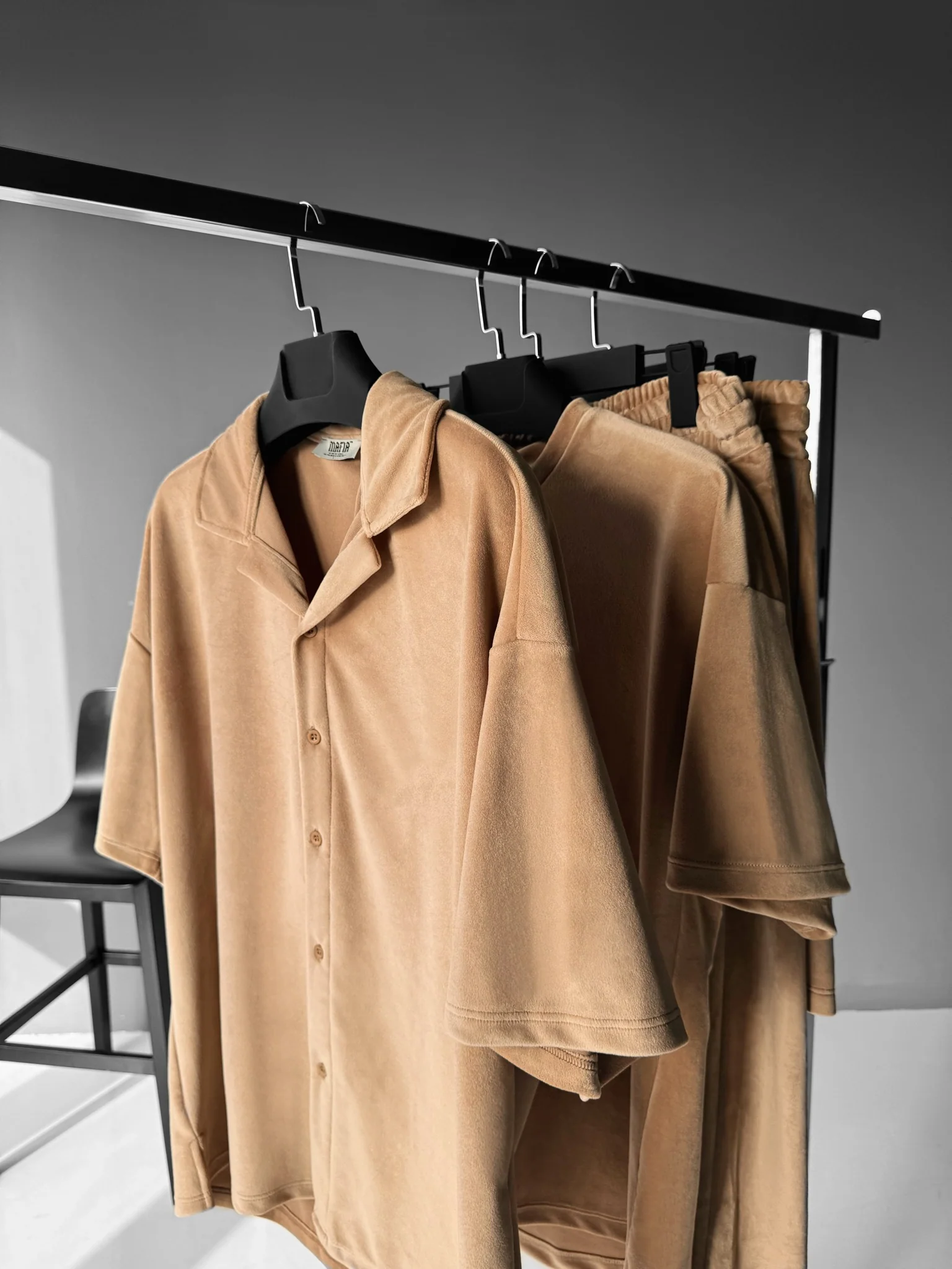 Regular Fit Velvet Shirt - Beige - Image 2