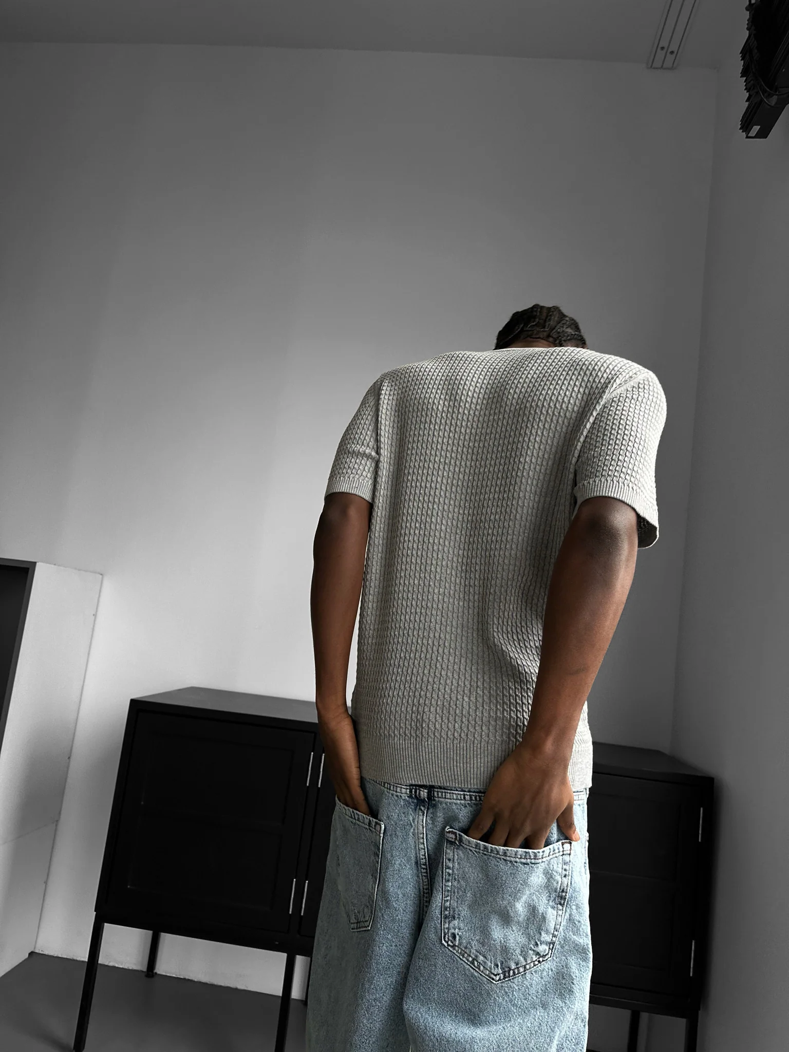 Regular Fit Waffle Button T-shirt - Grey - Image 4