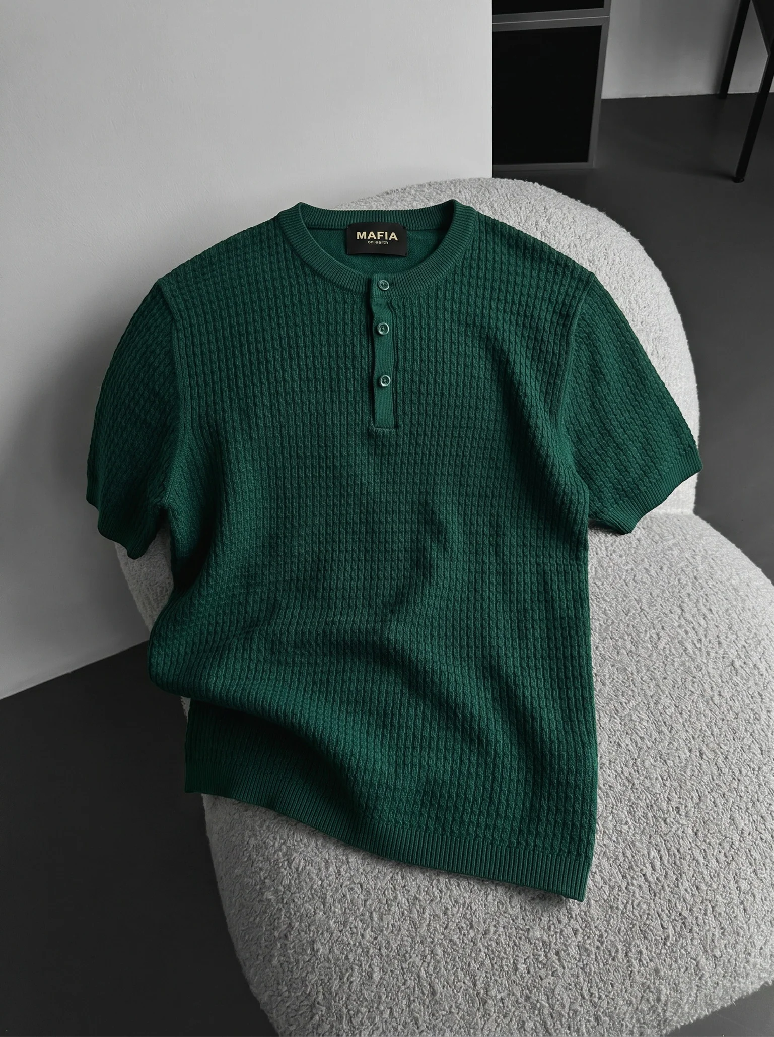 Regular Fit Waffle Button T-shirt - Petrol