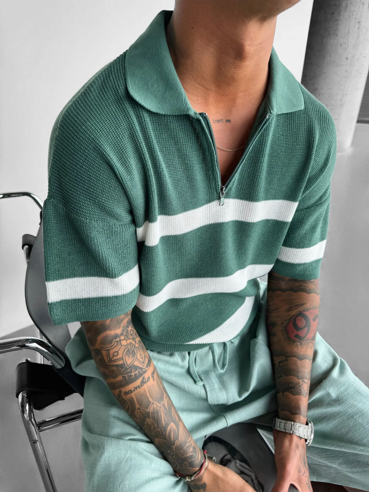 Regular Knit Zipper T-shirt - Petrol