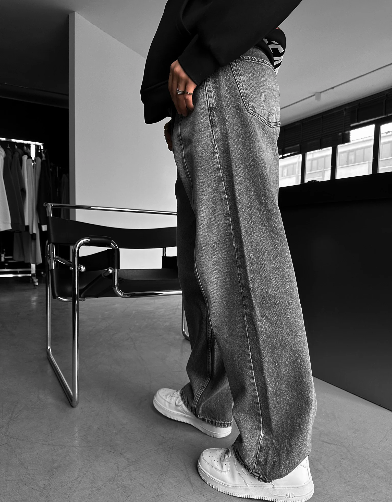 Relax Baggy Front Line Fit Jeans - Anthracite - Image 3