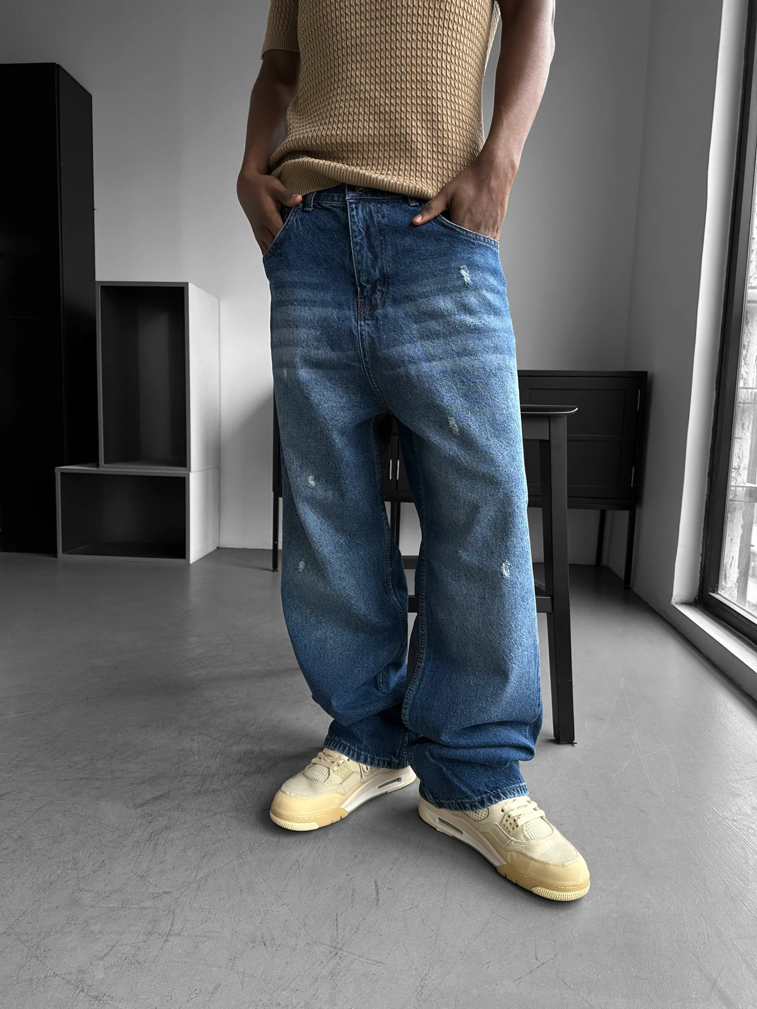 Relax Baggy Torn Jeans - Blue