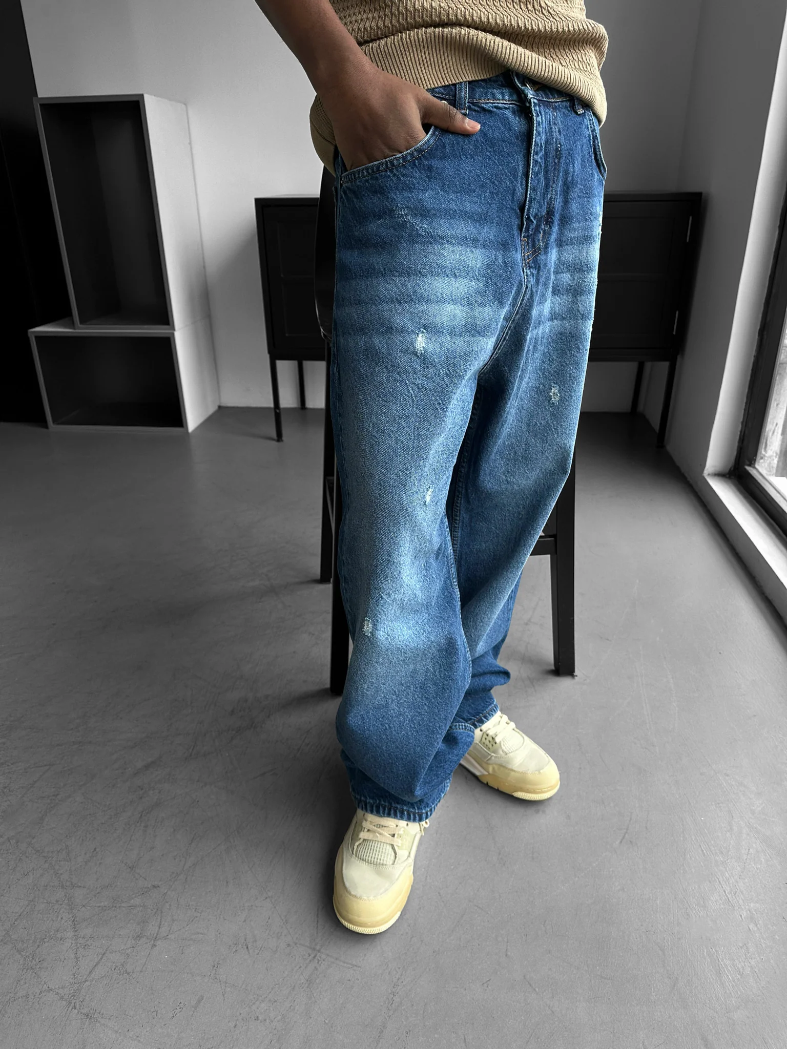 Relax Baggy Torn Jeans - Blue - Image 2