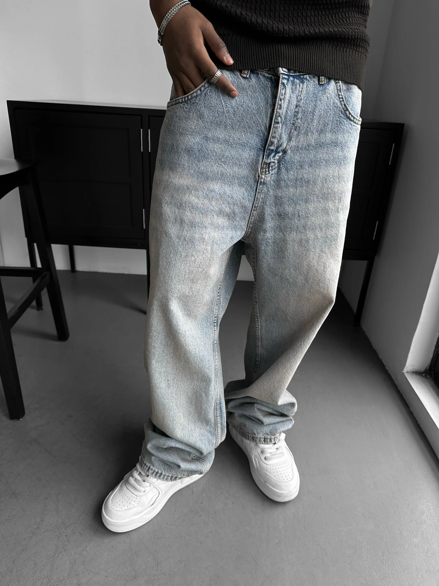 Relax Baggy Washed Jeans - Dark Blue
