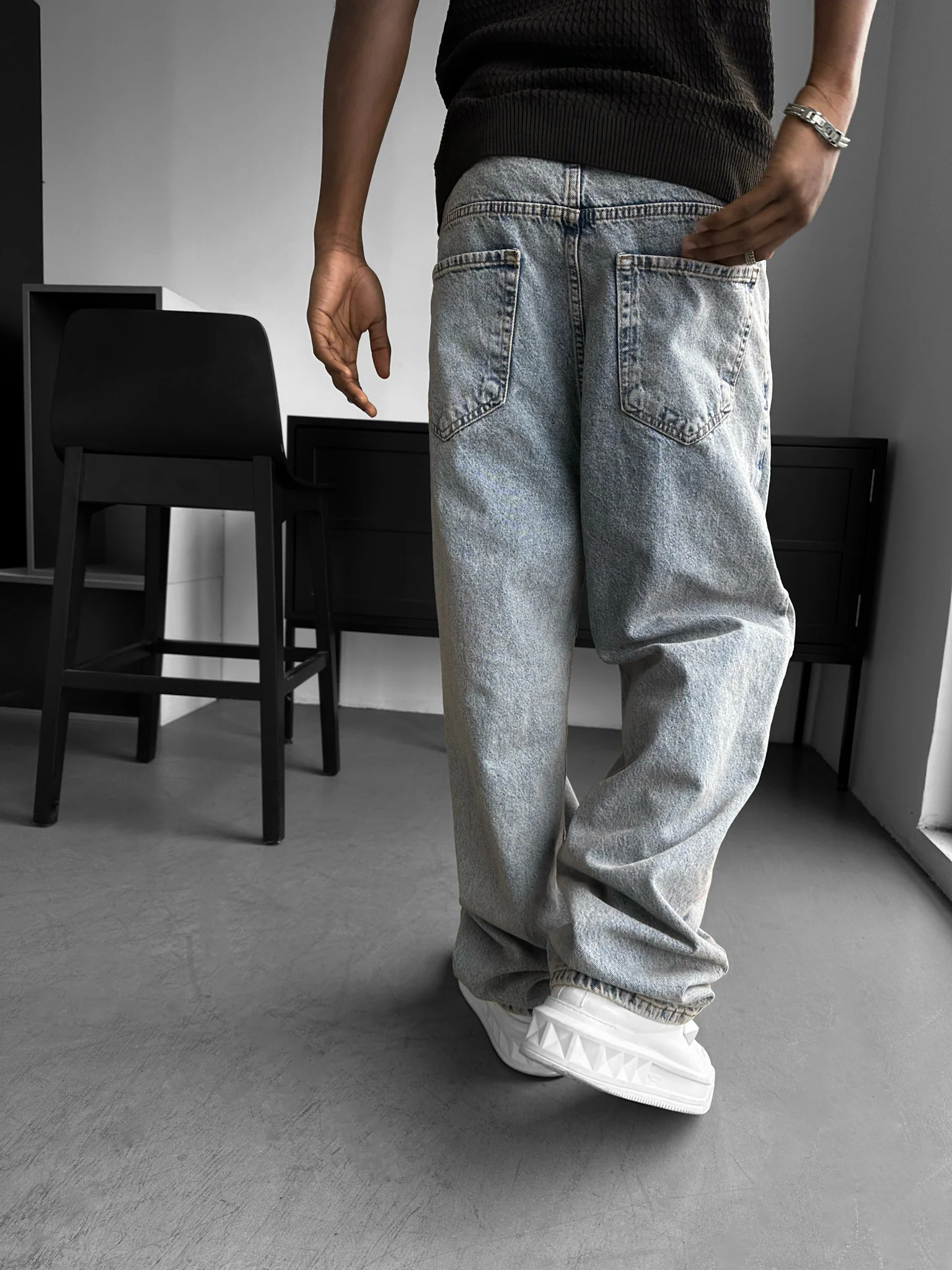Relax Baggy Washed Jeans - Dark Blue - Image 5