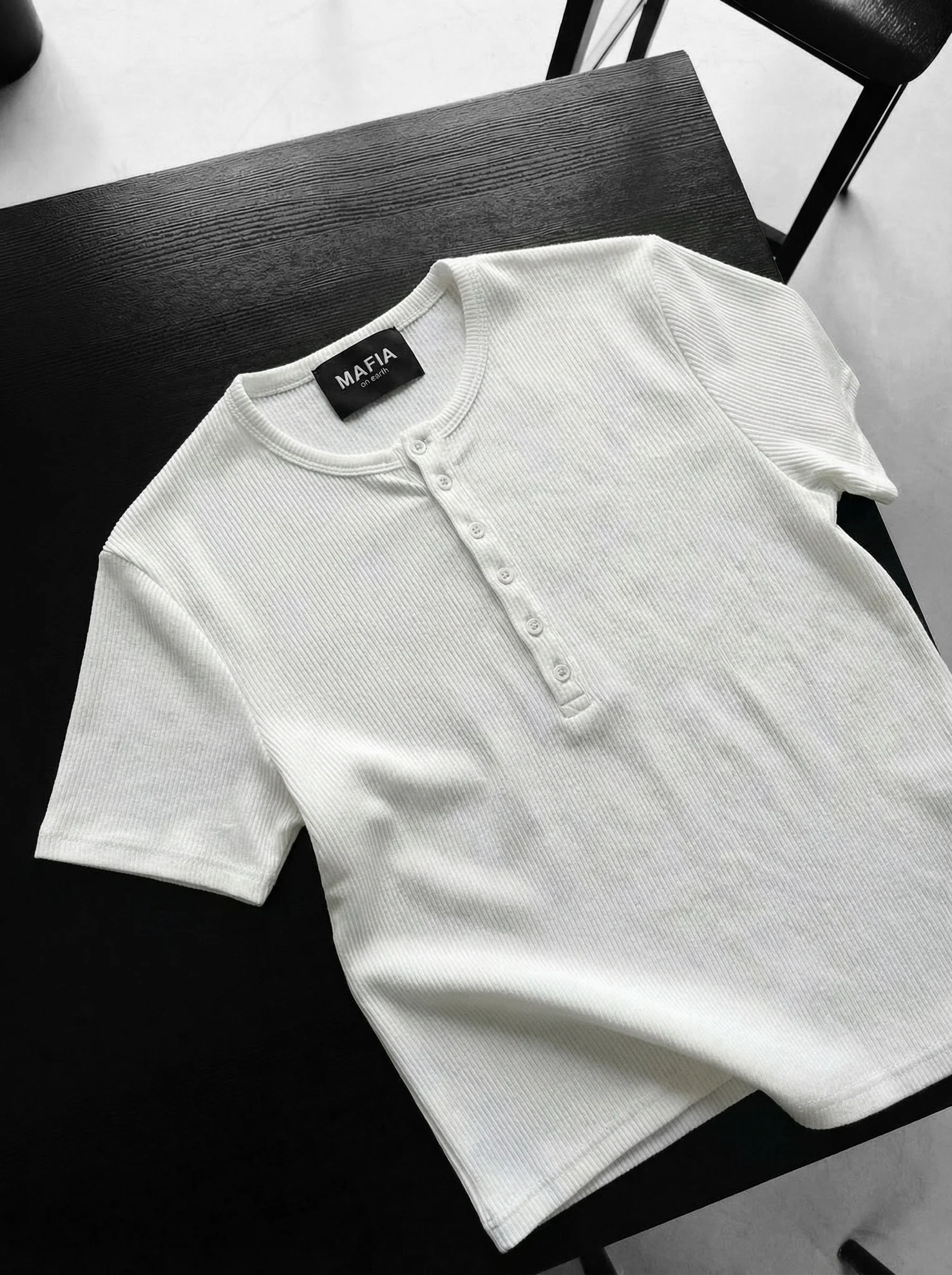 Slim Fit Button T-shirt - Ecru