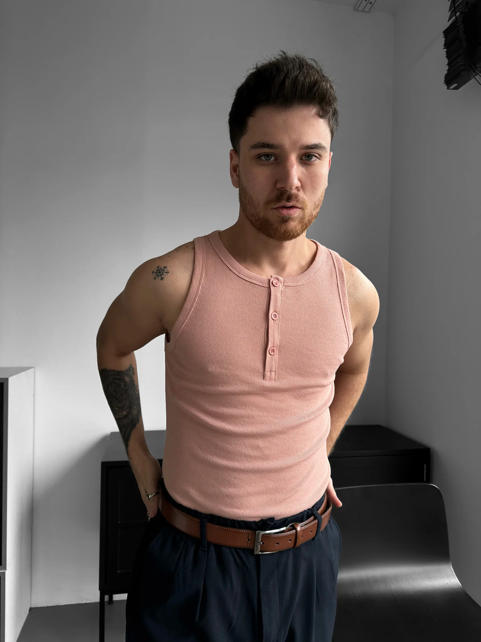 Slim Fit Button Tanktop - Powder