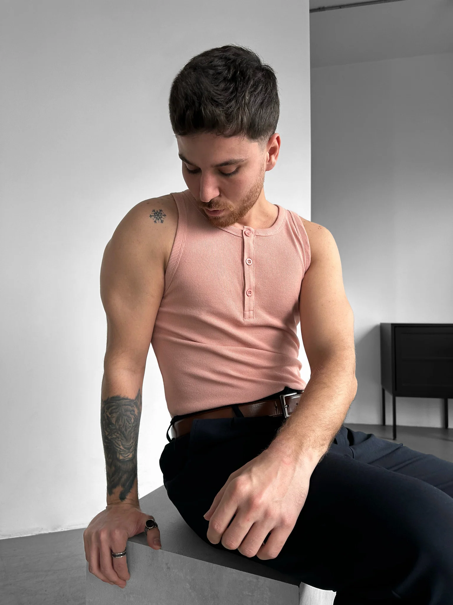 Slim Fit Button Tanktop - Powder - Image 2