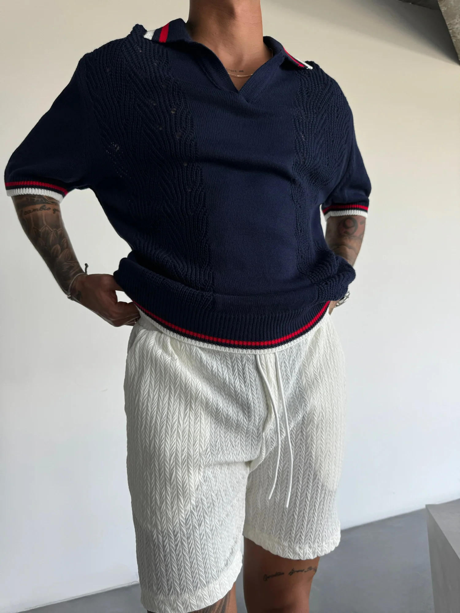 Slim Fit Detail Knit Polo T-Shirt - Indigo - Image 3