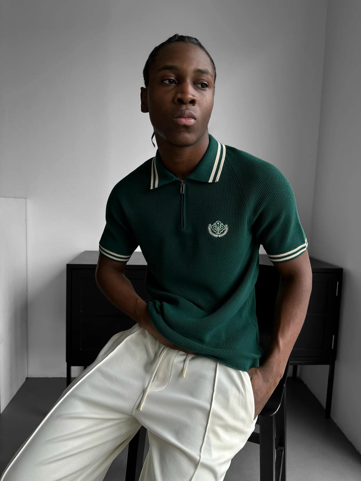 Slim Fit Half-Zip Embroidered Polo T-shirt - Petrol - Image 2