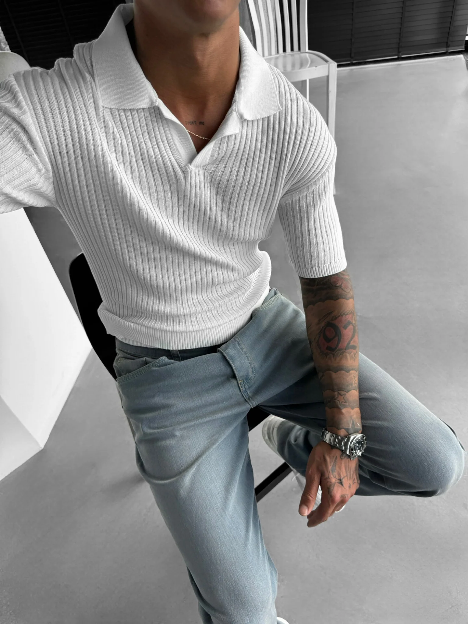 Slim Fit Knit Polo T-Shirt - White - Image 4