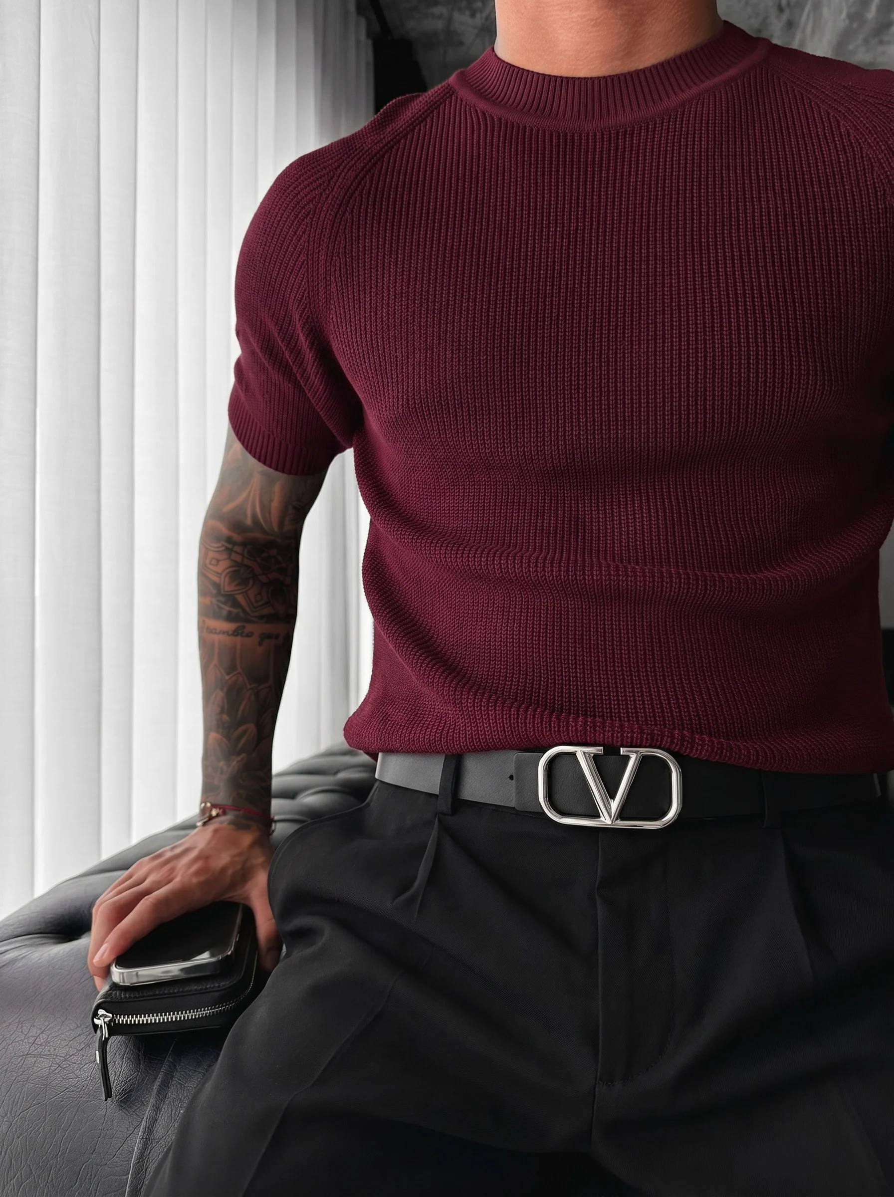 Slim Fit Knit T-shirt - Plum