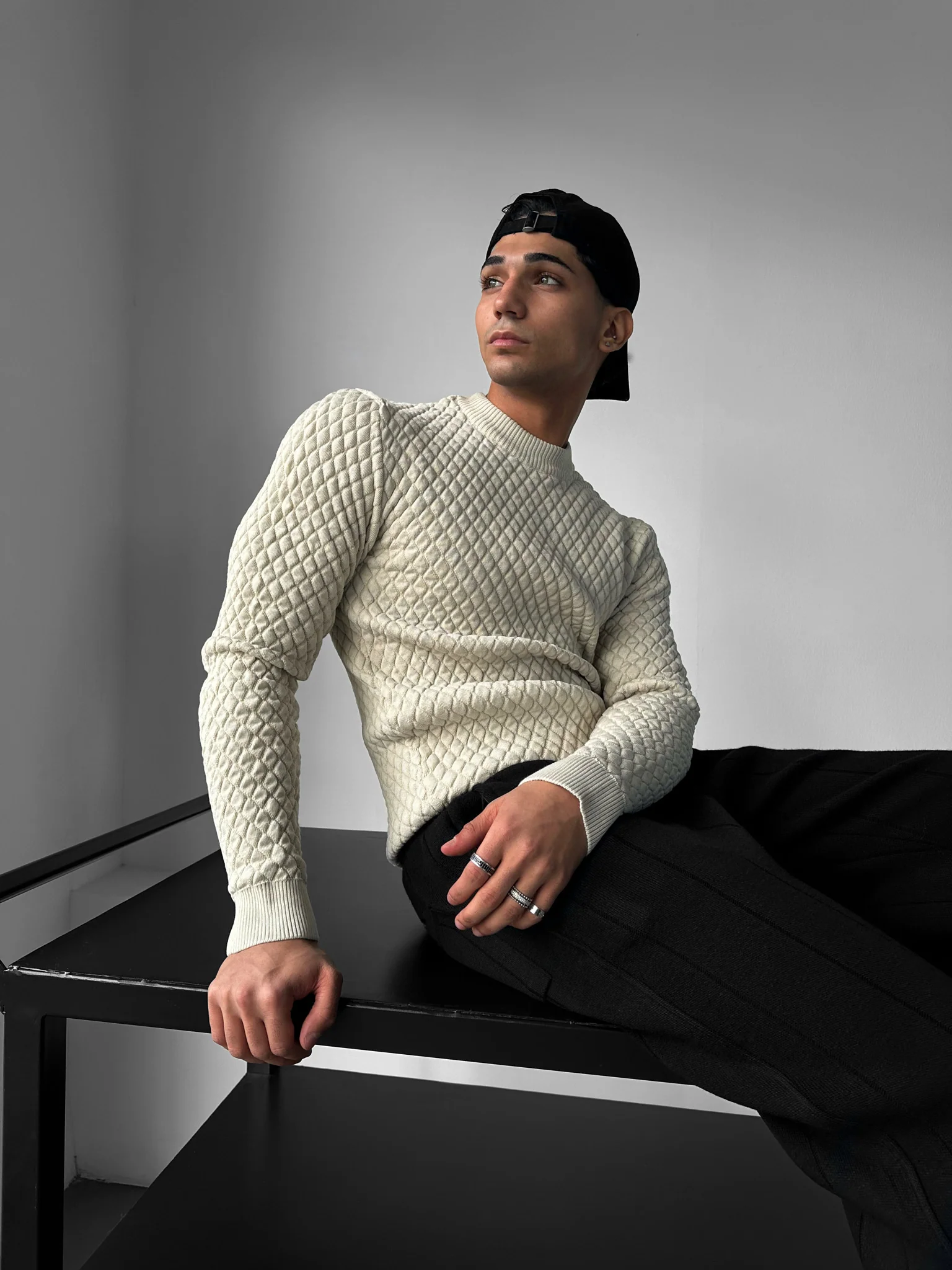 Slim Fit Textured Sweater - Beige - Image 2