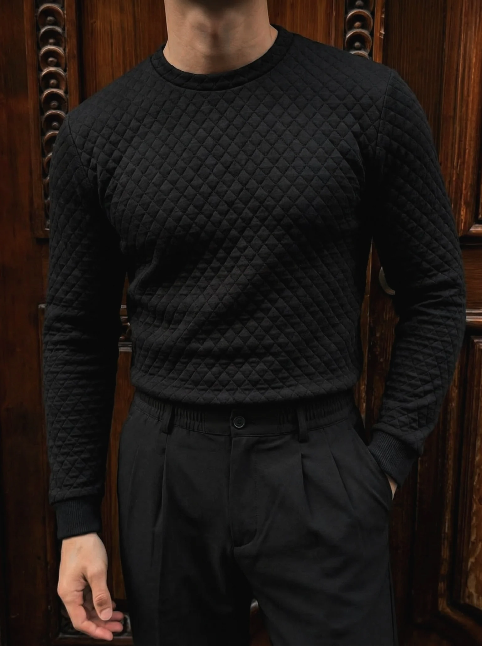 Slim Fit Textured Sweater - Black