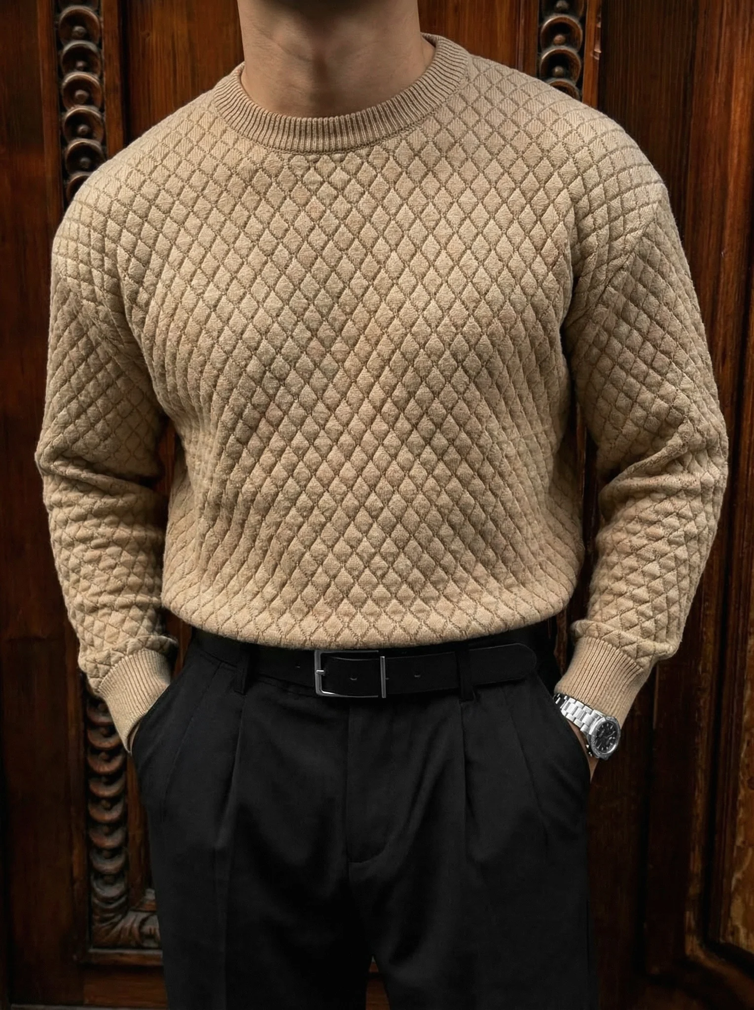 Slim Fit Textured Sweater - Milk Chocolate Brown