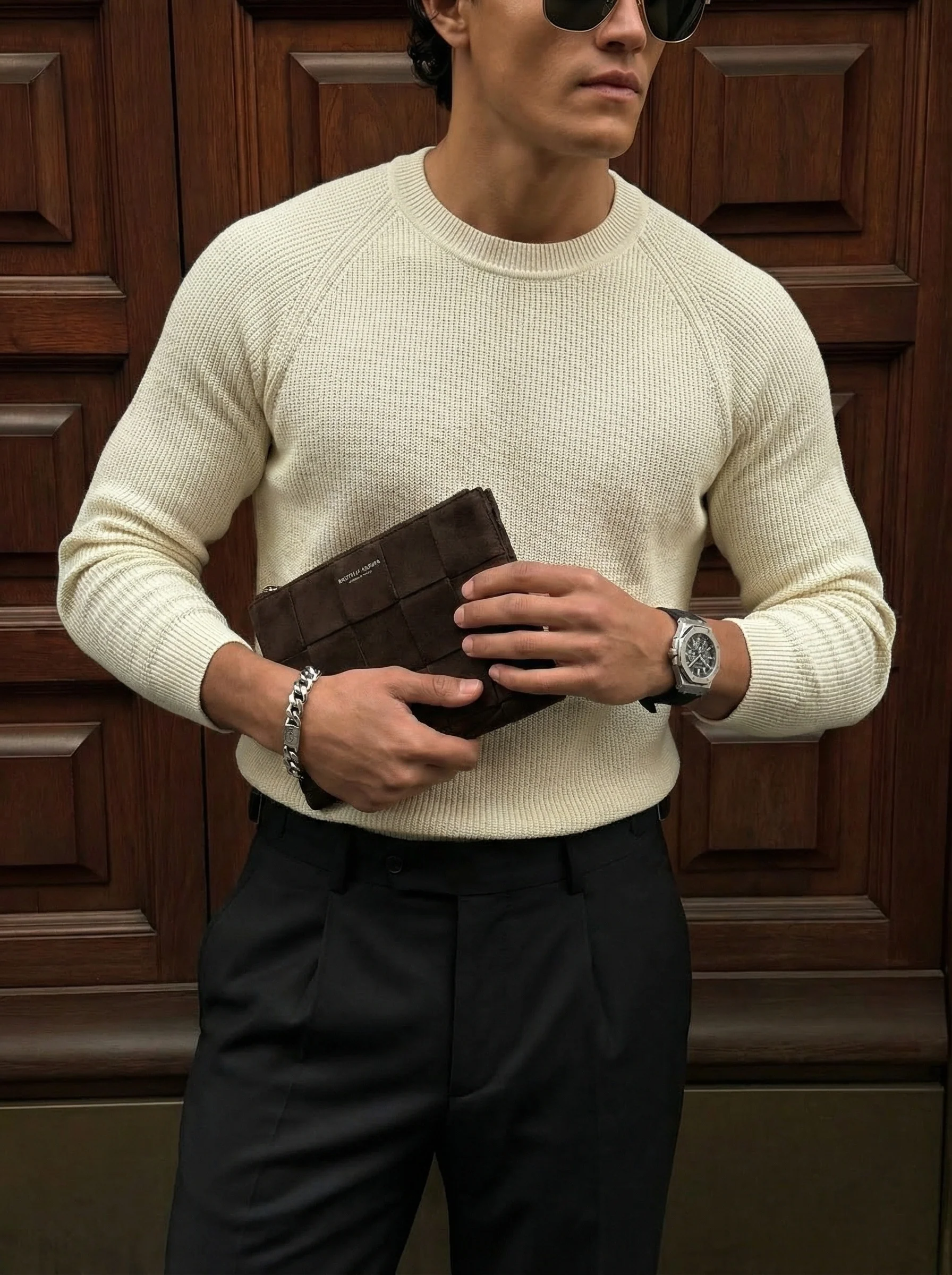 Slim Fit Thin Knit Sweater - Beige - Image 2