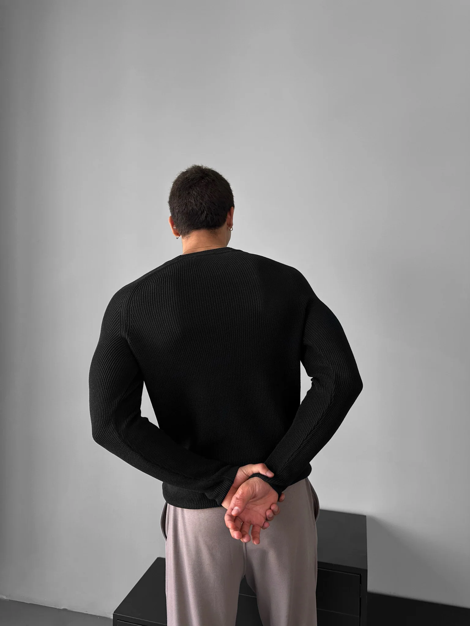 Slim Fit Thin Knit Sweater - Black - Image 5