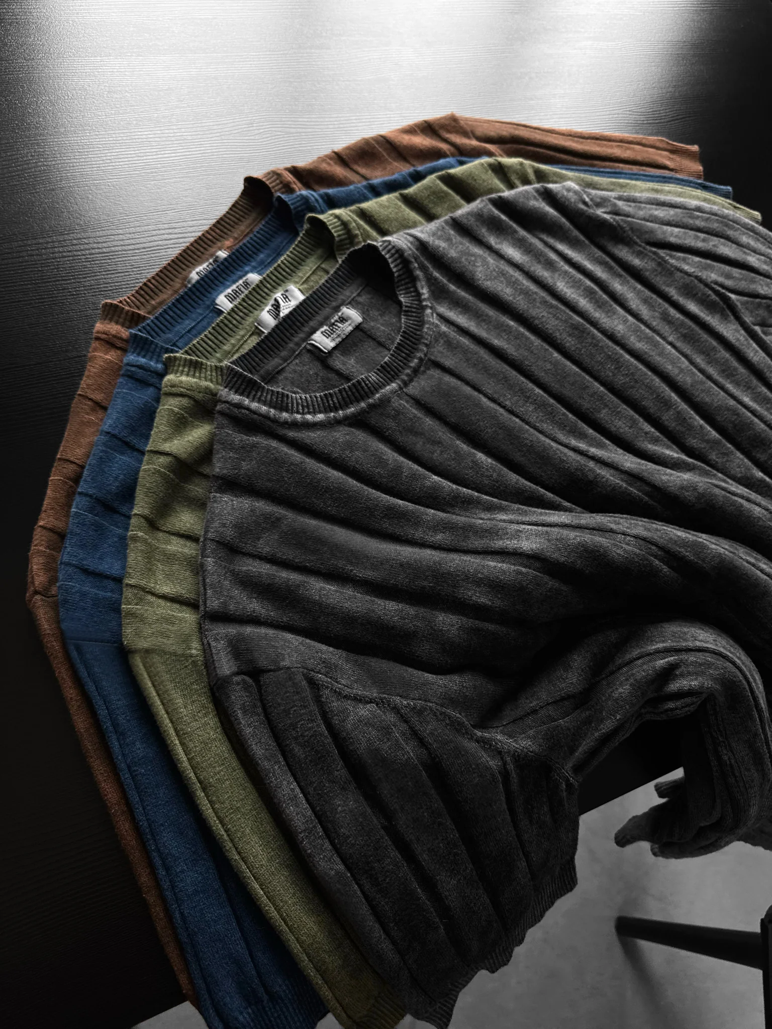 Slim Fit Washed Lines Knit T-Shirt - Anthracite