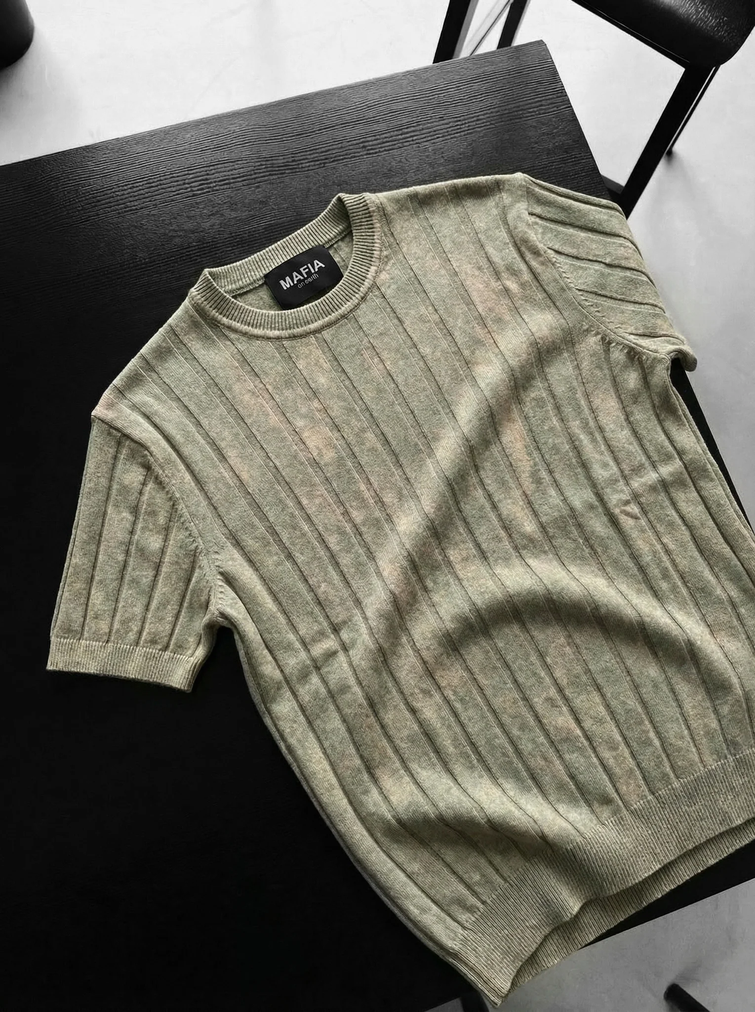 Slim Fit Washed Lines Knit T-Shirt - Stone