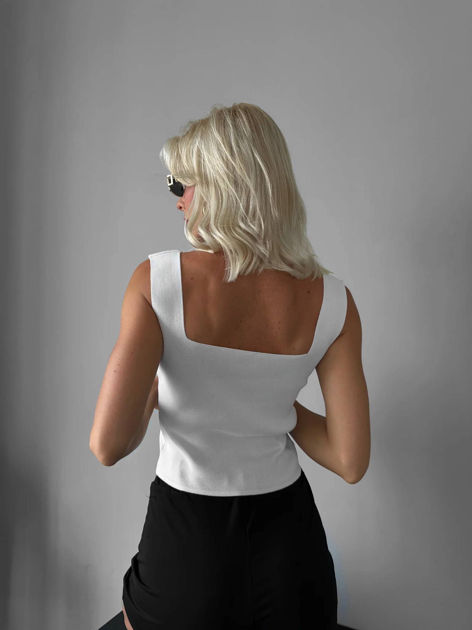 Square Neck Knit Top - Ecru - Image 3