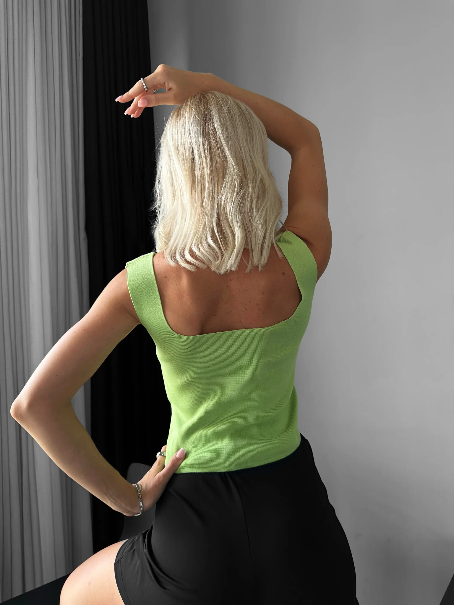 Square Neck Knit Top - Light Green - Image 5