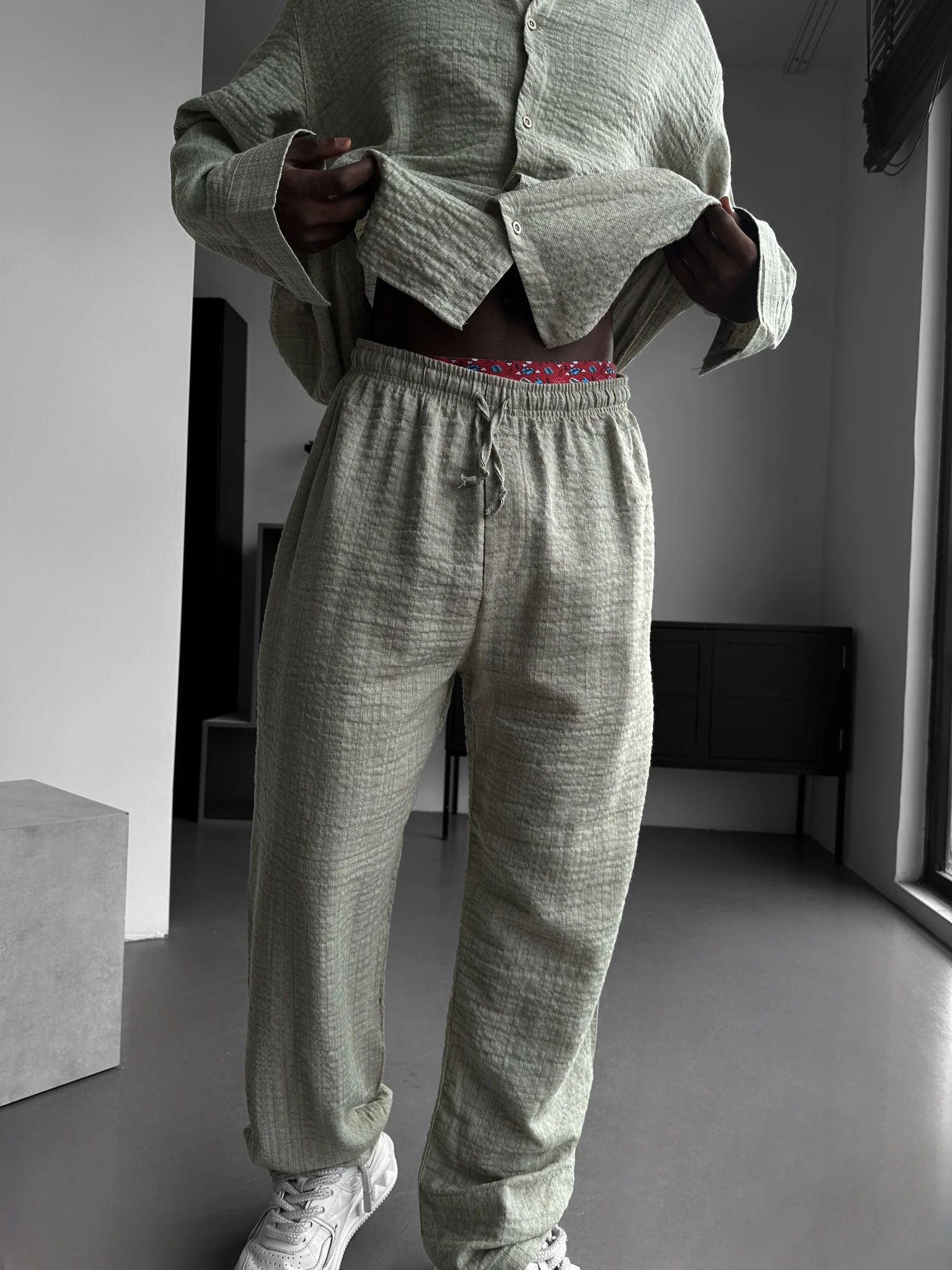 Straight Muslin Trousers - Mint