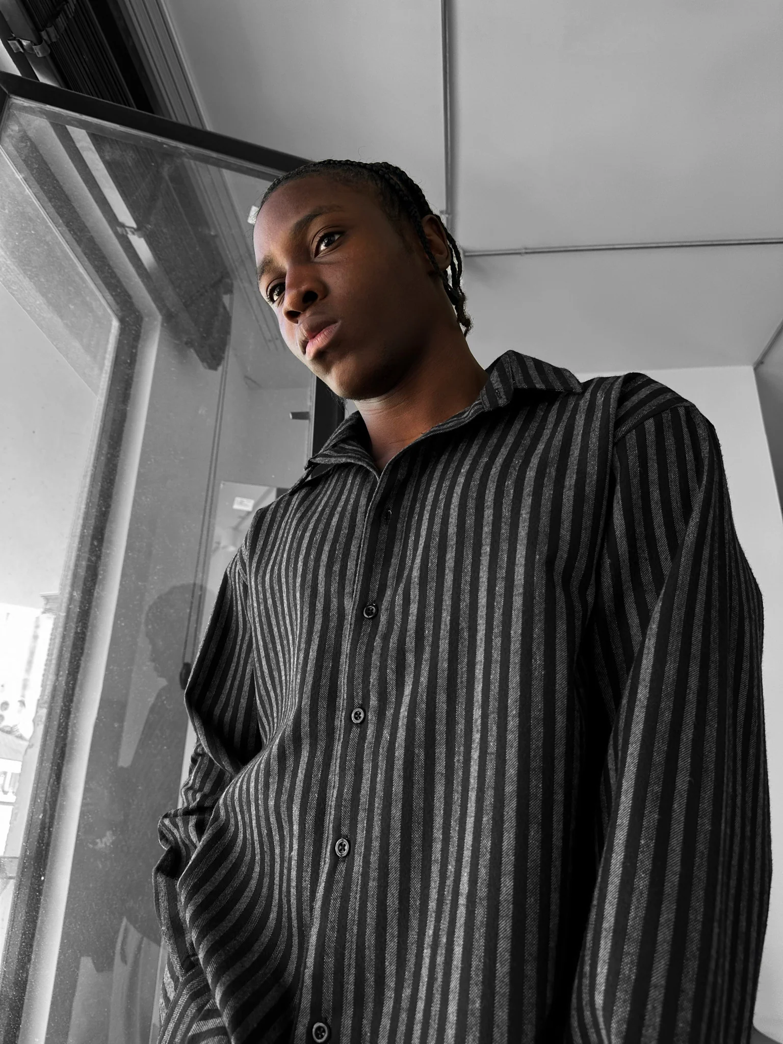 Thick Checked Winter Shirt - Grey - Image 2
