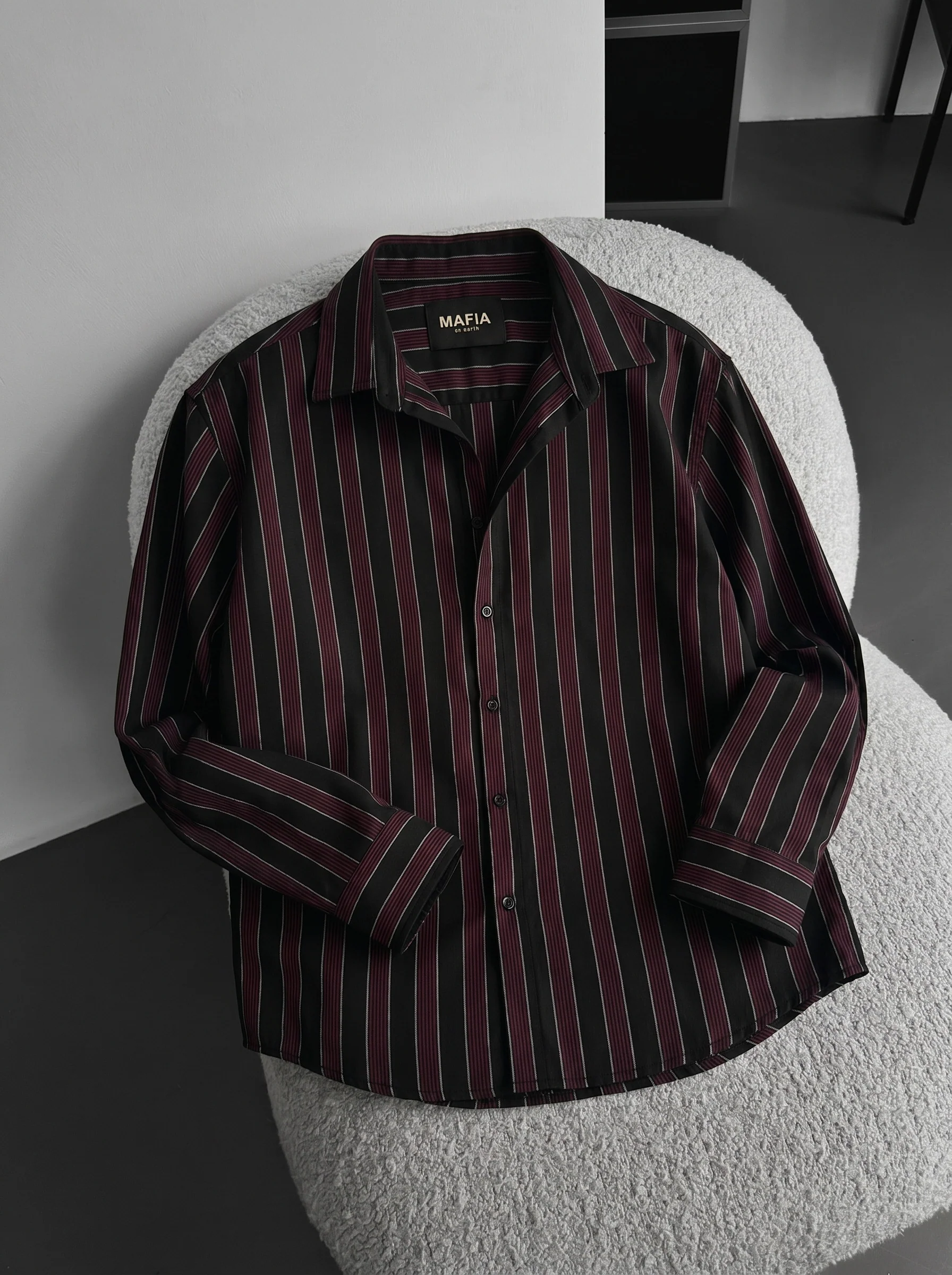 Thick Striped Winter Shirt - Bordeaux