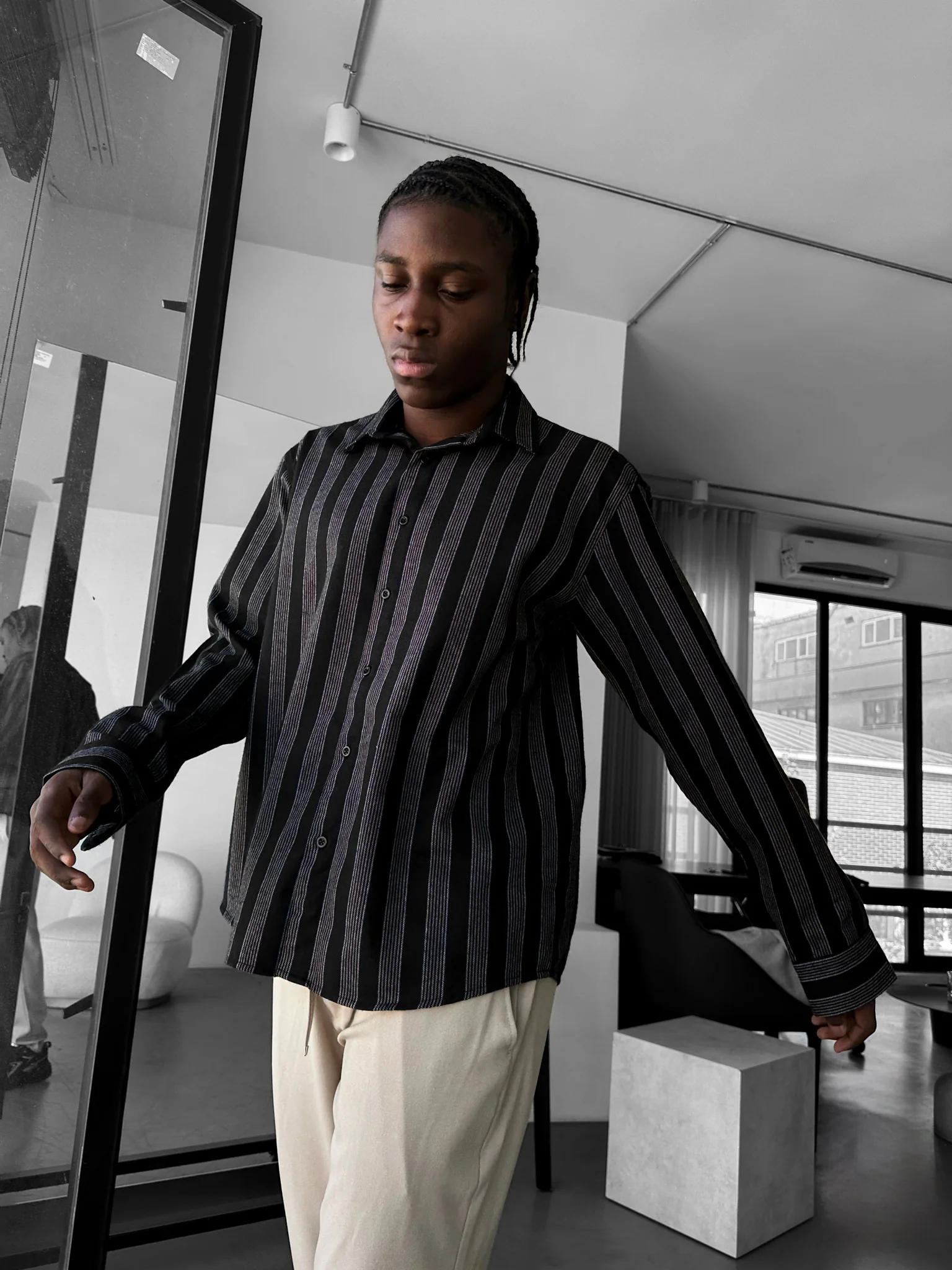 Thick Striped Winter Shirt - Brown - Image 3