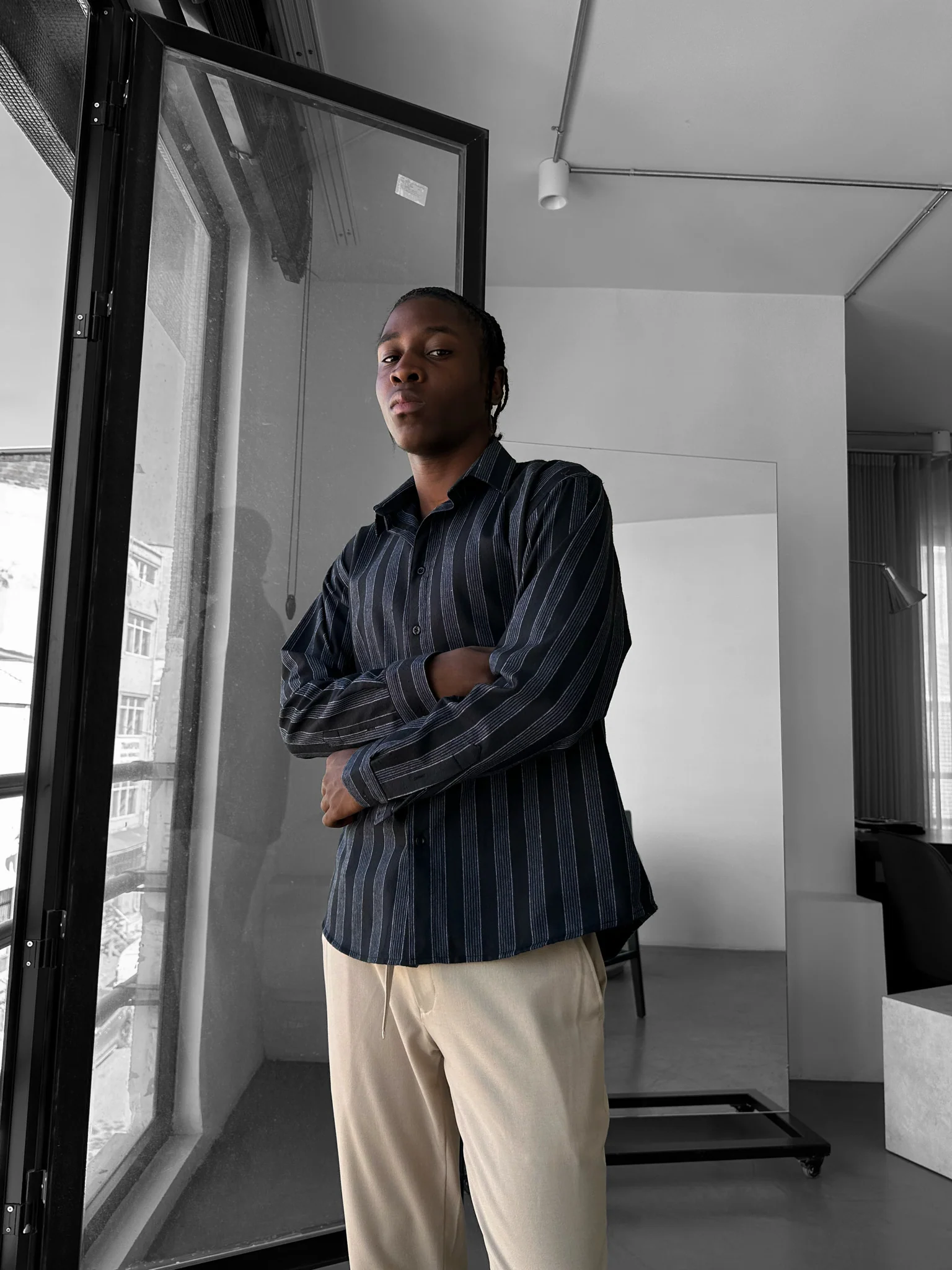 Thick Striped Winter Shirt - Navy Blue - Image 4